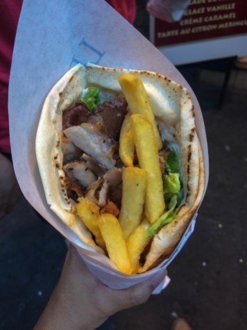 Hands down one of the best gyros I've ever had, from Le Souvlaki Athenien in the Latin Quarter. Beef and lamb with veggies, fries, and their special sauce. Only costed for 5€ too!