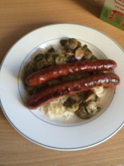 I made dinner for myself one night by throwing a bunch of different ingredients together and it actually was pretty good! Chipolatas are fresh French sausages. This one is half beef half lamb... IT WAS SO GOOD